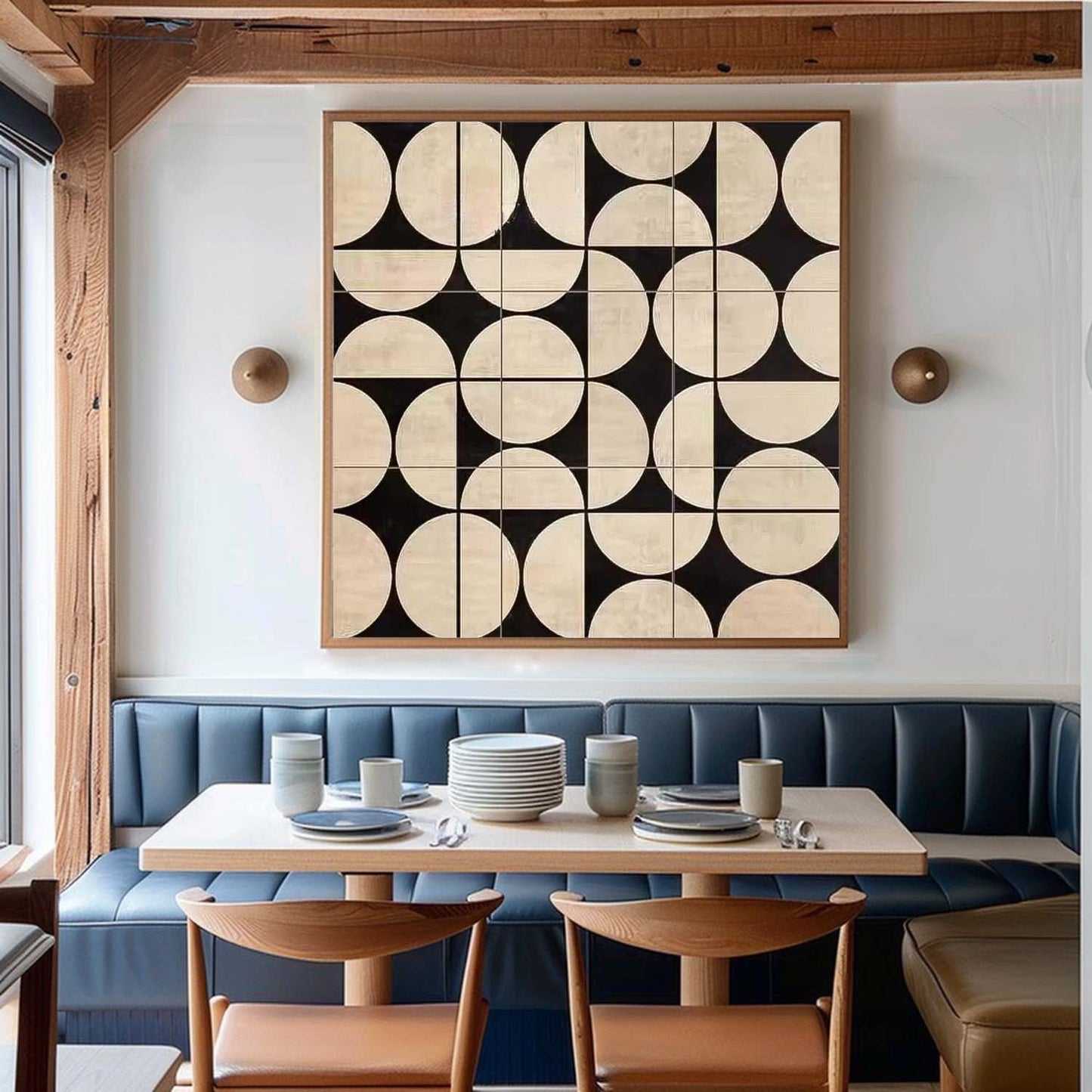 Contemporary Black and White Geometric Oil Painting for Modern Interiors