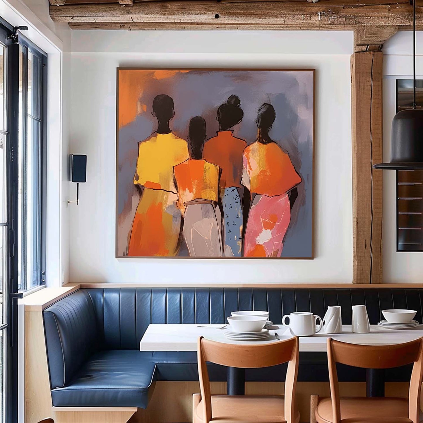 Colorful Abstract Oil Painting of Four Figures on Canvas