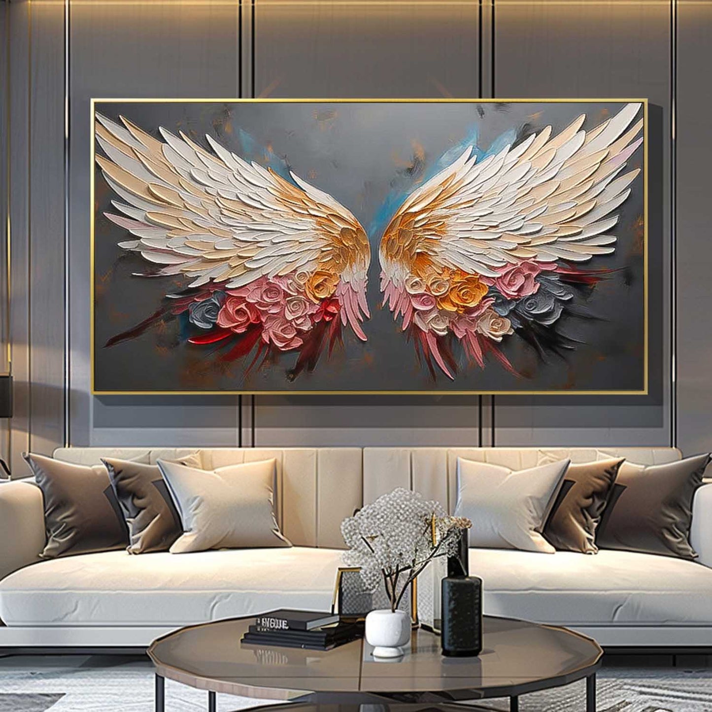 Elegant Floral Wing Canvas Art - Vibrant Oil Painting for Home Decor