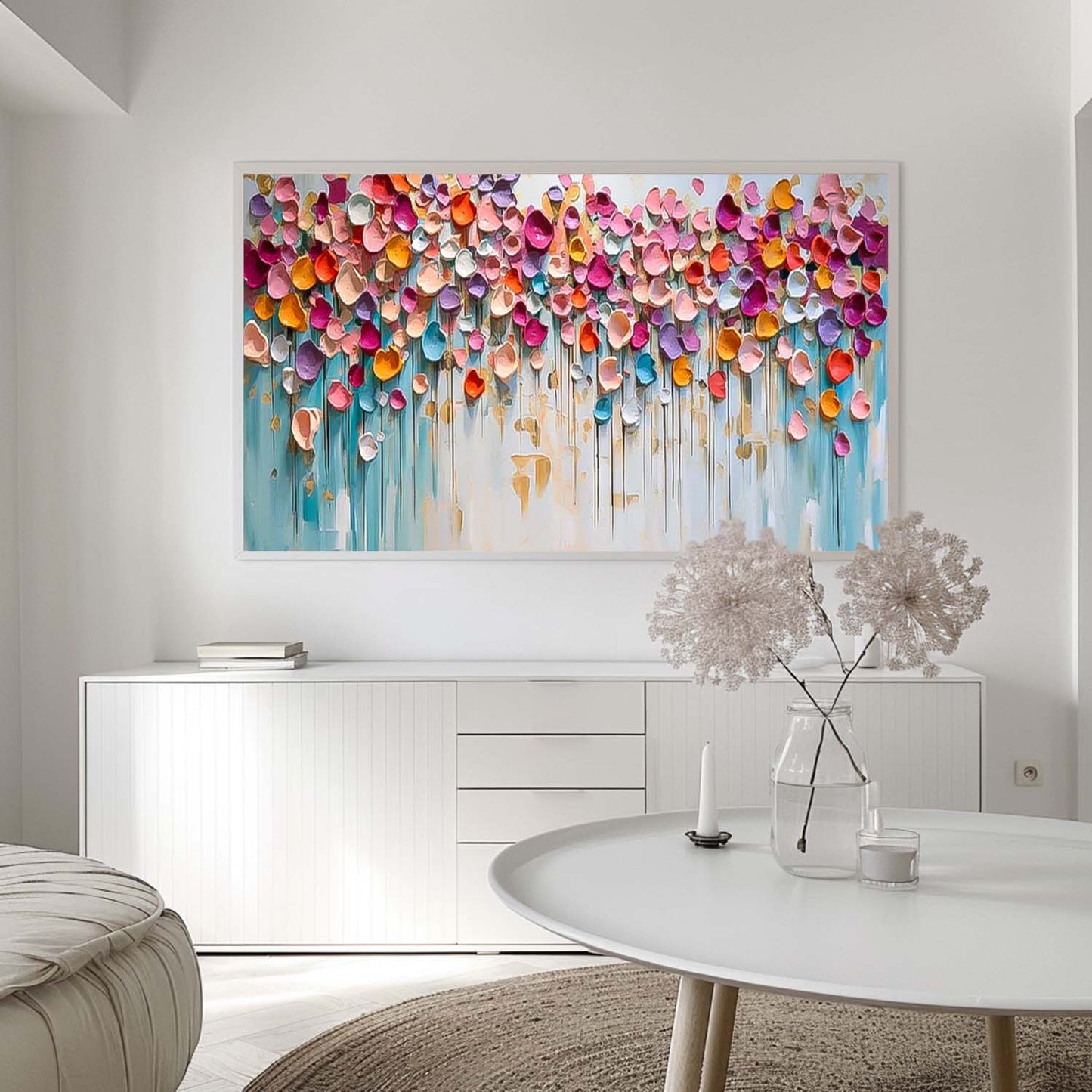 Vibrant Floral Abstract Oil Painting for Modern Home Decor