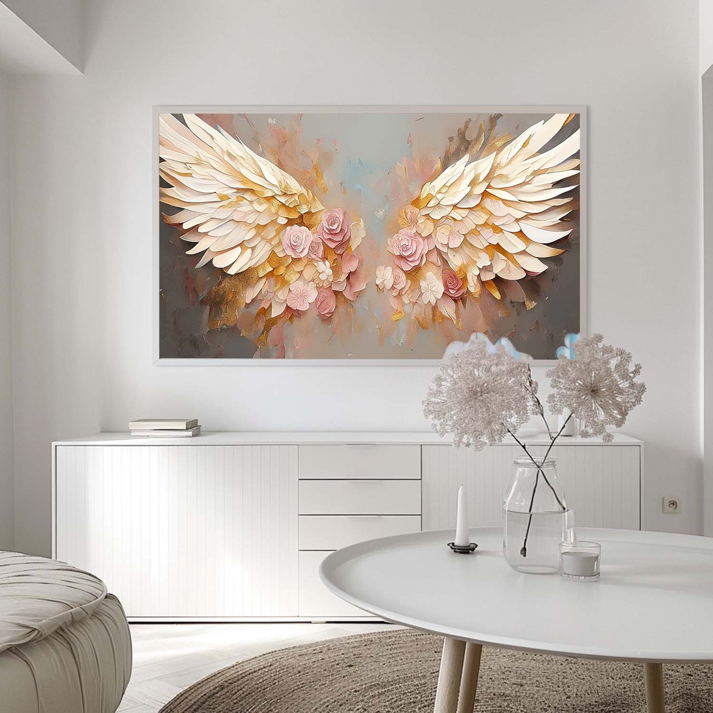 Elegant Floral Wings Oil Painting for Home Decor and Wall Art