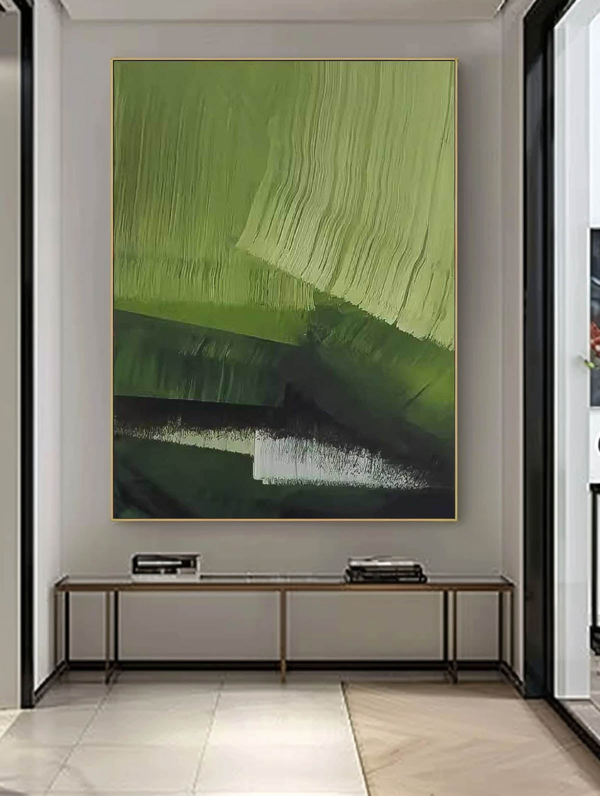 Modern Minimalist Green Abstract Oil Painting for Contemporary Home Decor