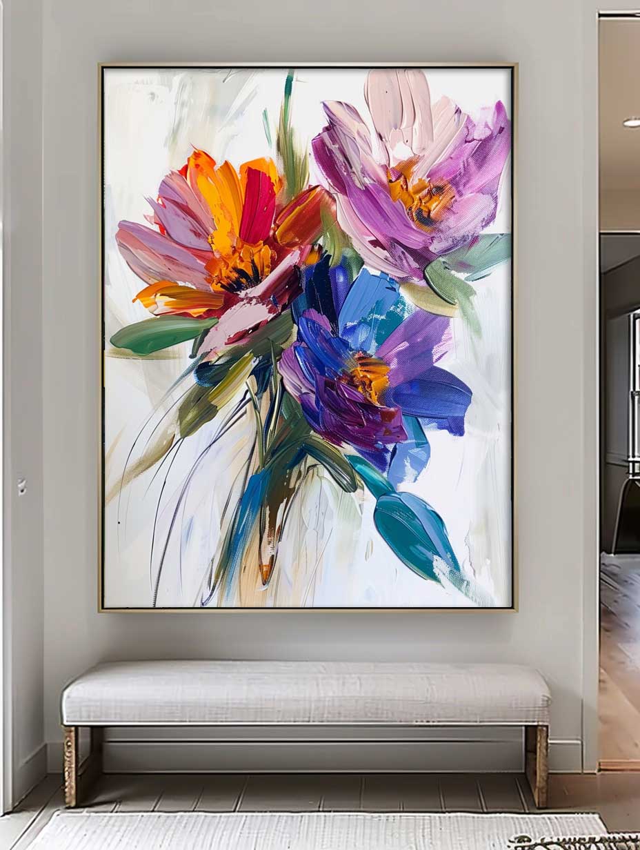 Vibrant Flower Bouquet Oil Painting for Home Decoration and Wall Art