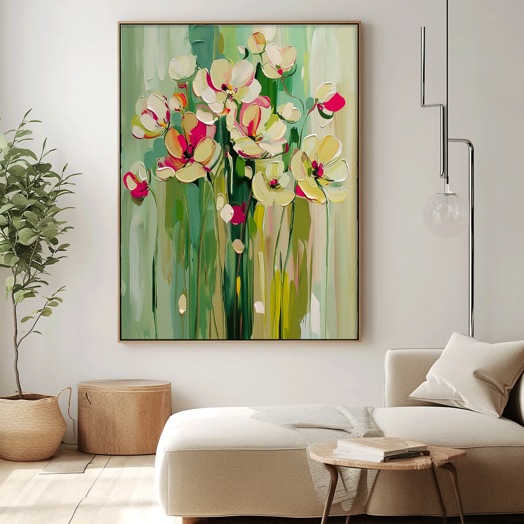 Vibrant Floral Oil Painting for Modern Home Decor and Art Lovers