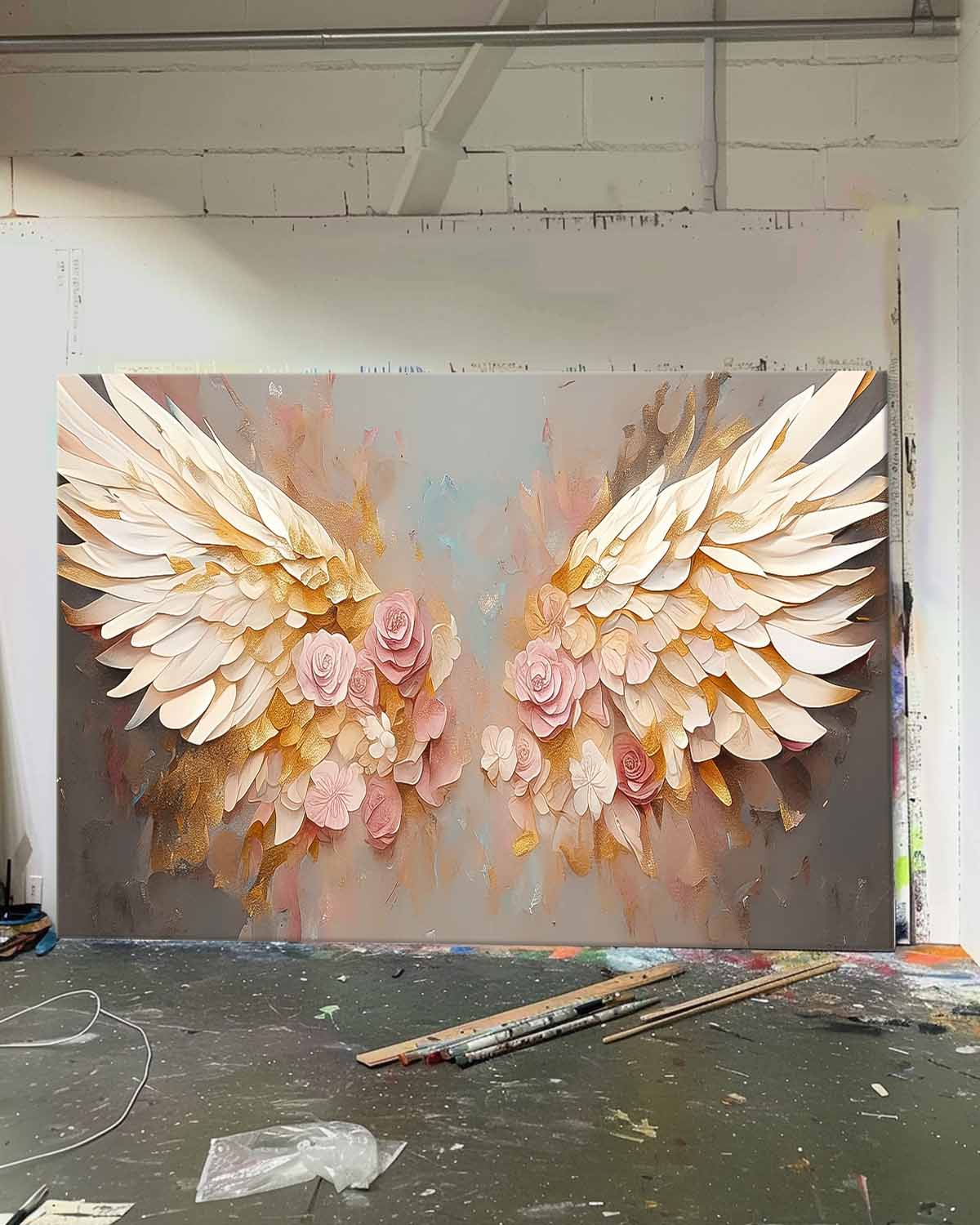 Elegant Floral Wings Oil Painting for Home Decor and Wall Art
