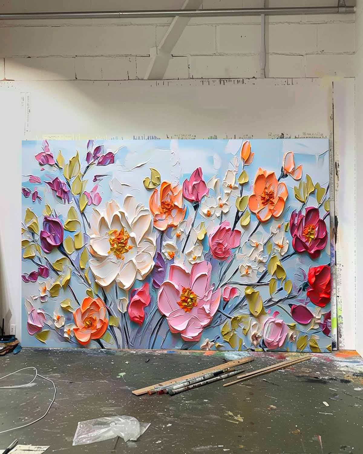 Vibrant Floral Oil Painting - Colorful Modern Canvas Art for Home Decor