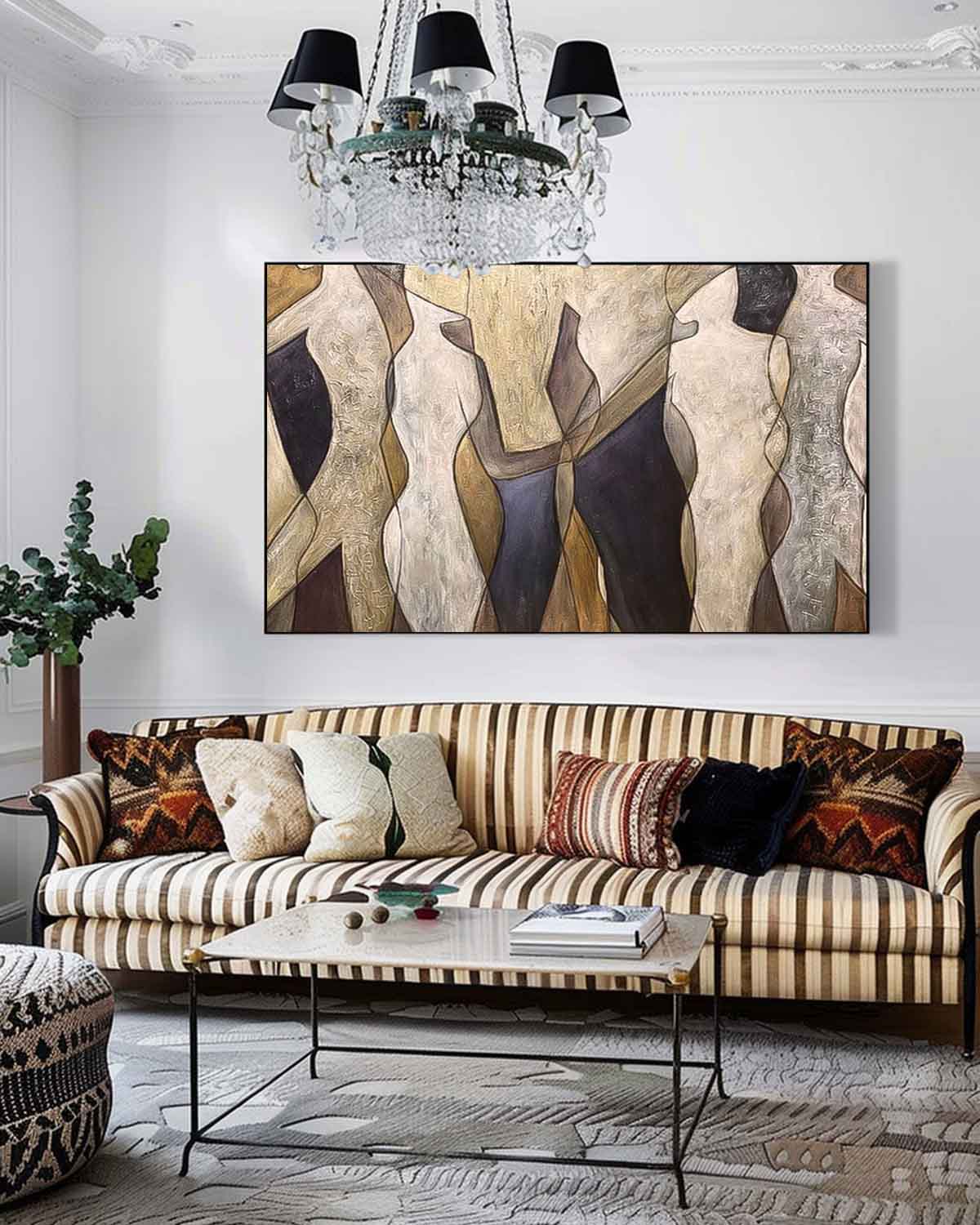 Contemporary Abstract Oil Painting of Figures in Earthy Tones for Modern Decor