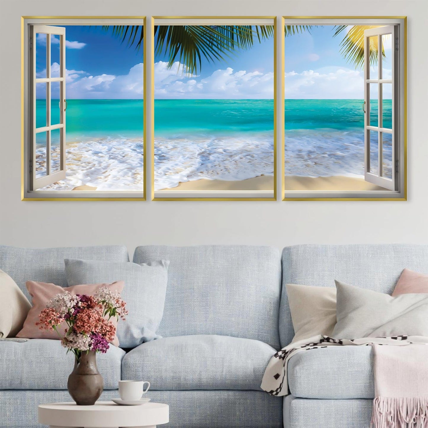 Tropical Ocean View Oil Painting - Serene Coastal Landscape Art for Home Decor