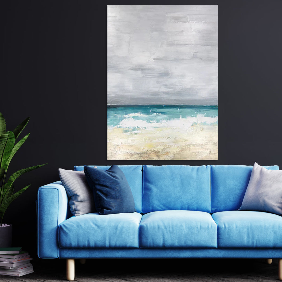 Serene Coastal Seascape Oil Painting - Ocean Waves and Tranquil Skies