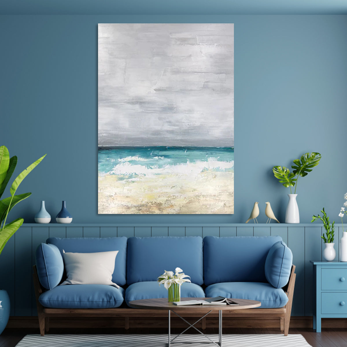 Serene Coastal Seascape Oil Painting - Ocean Waves and Tranquil Skies