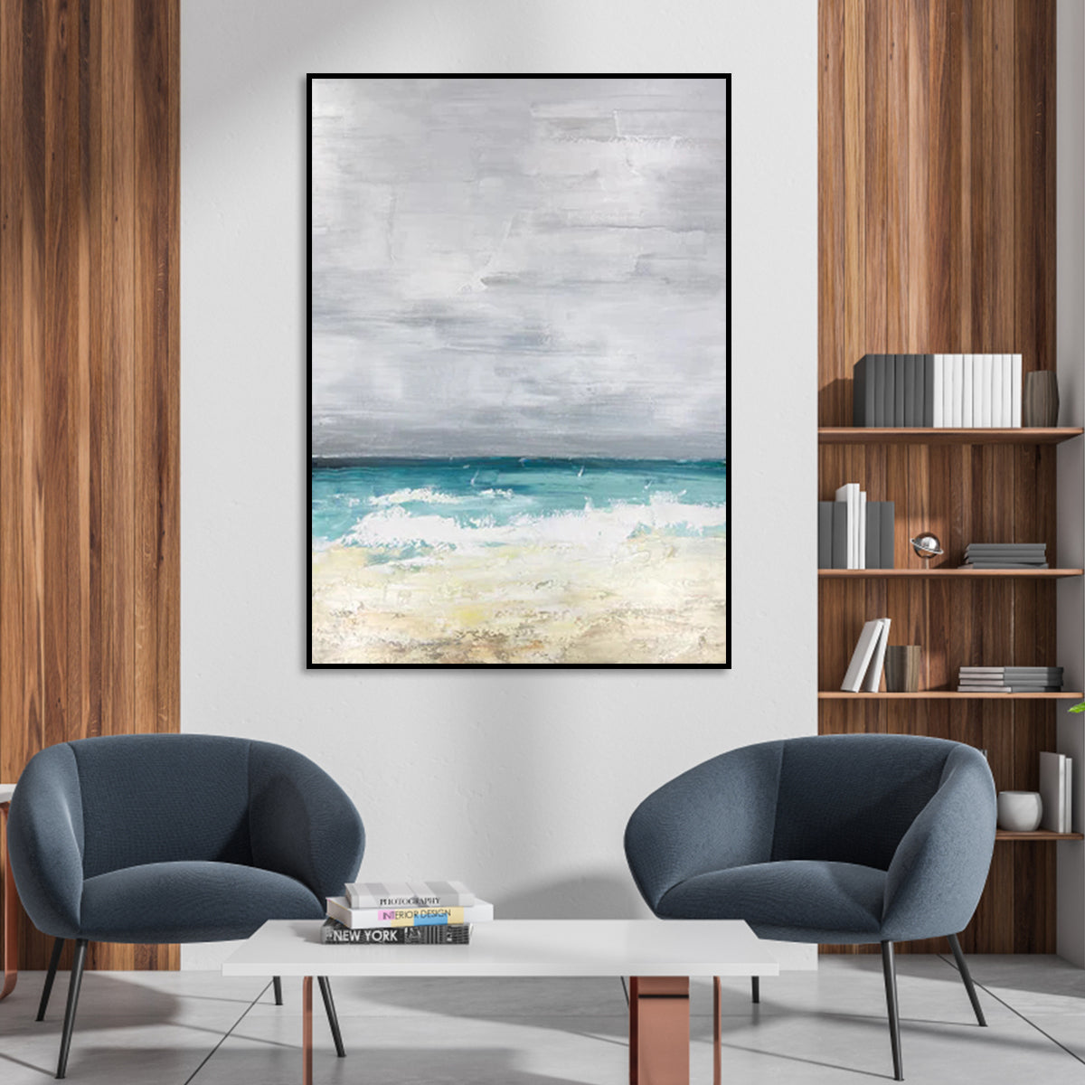 Serene Coastal Seascape Oil Painting - Ocean Waves and Tranquil Skies