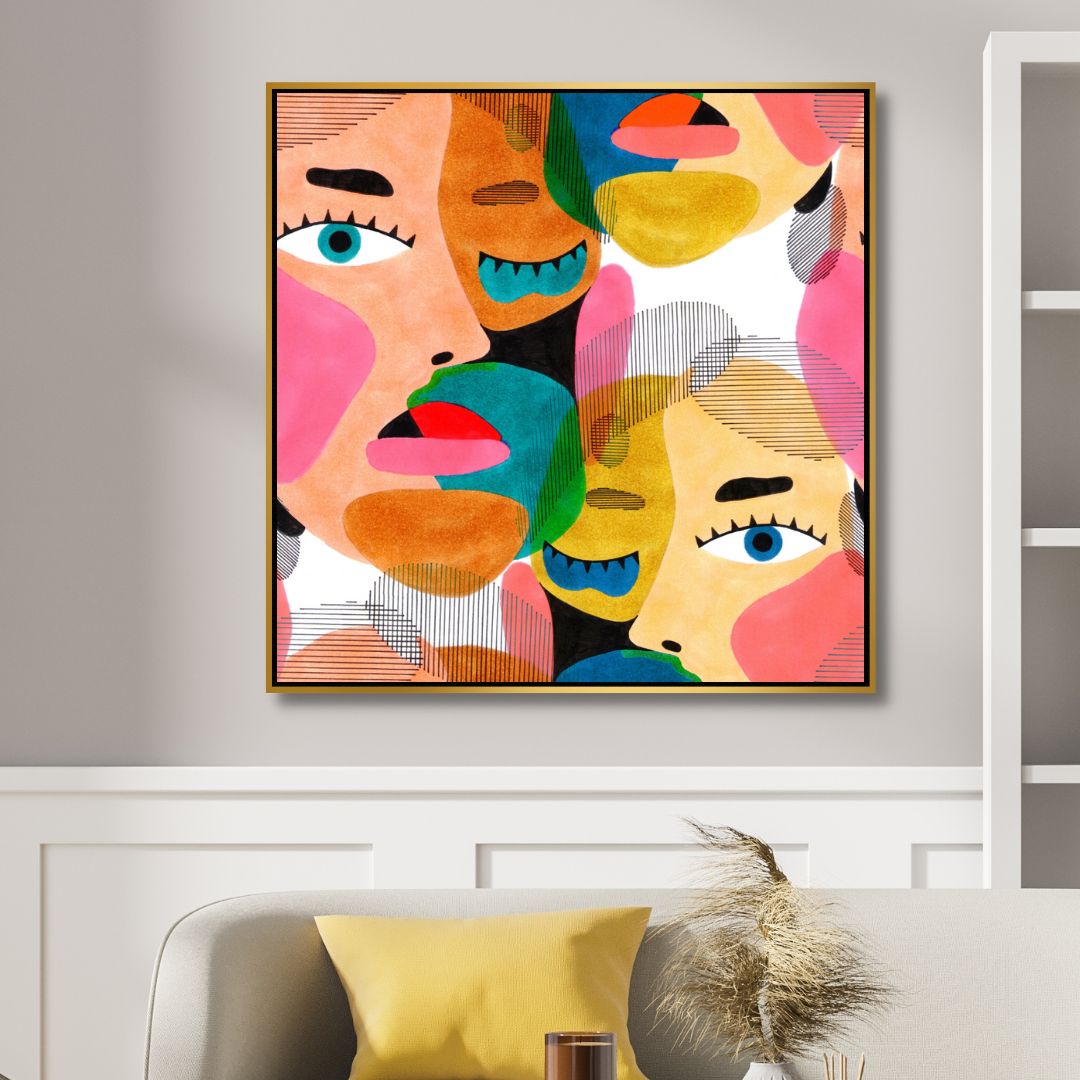 Colorful Abstract Faces Canvas Art | Modern Pop Art Oil Painting for Stylish Decor