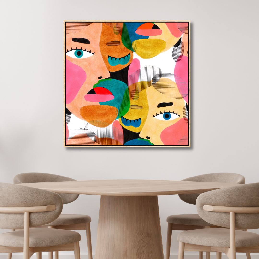Colorful Abstract Faces Canvas Art | Modern Pop Art Oil Painting for Stylish Decor