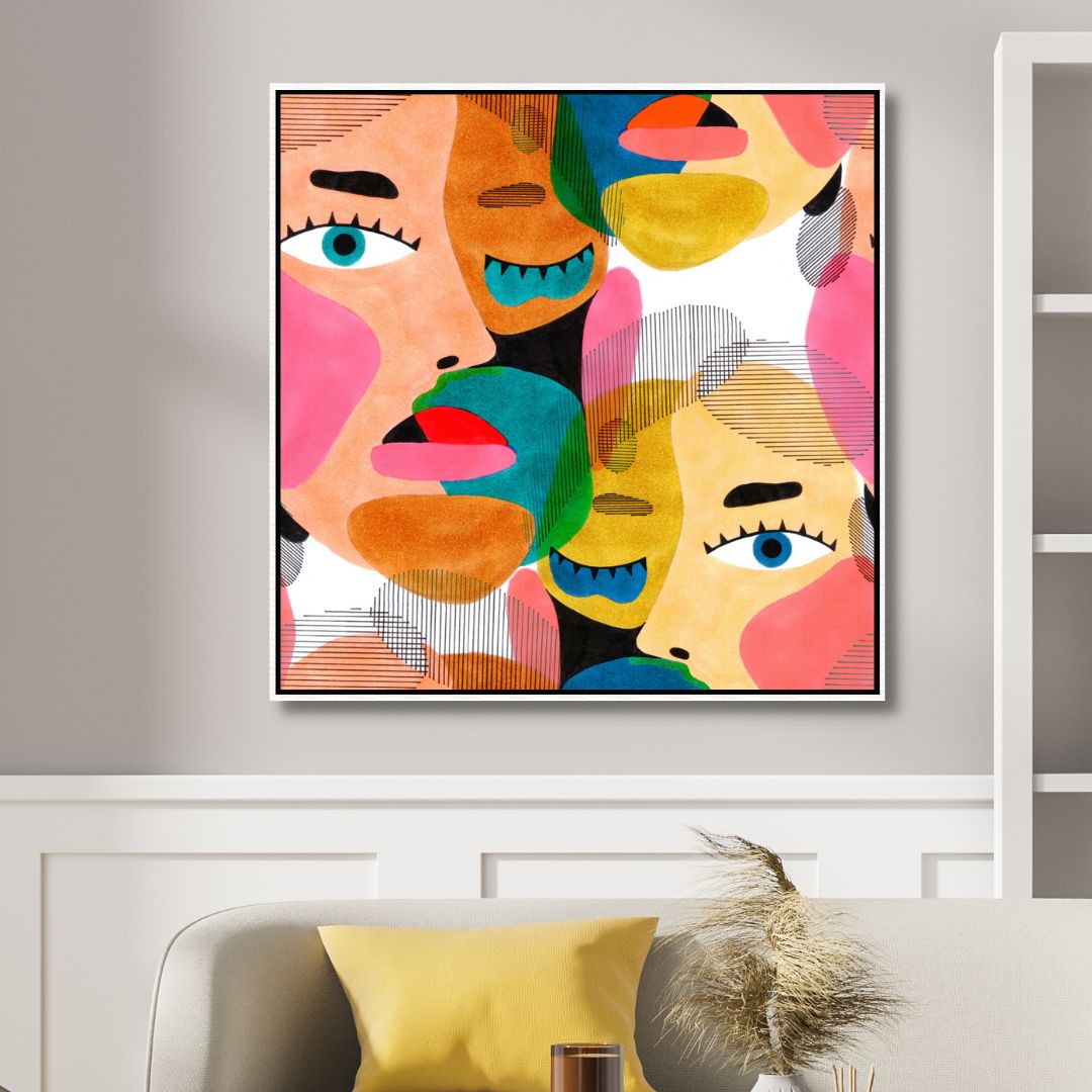 Colorful Abstract Faces Canvas Art | Modern Pop Art Oil Painting for Stylish Decor