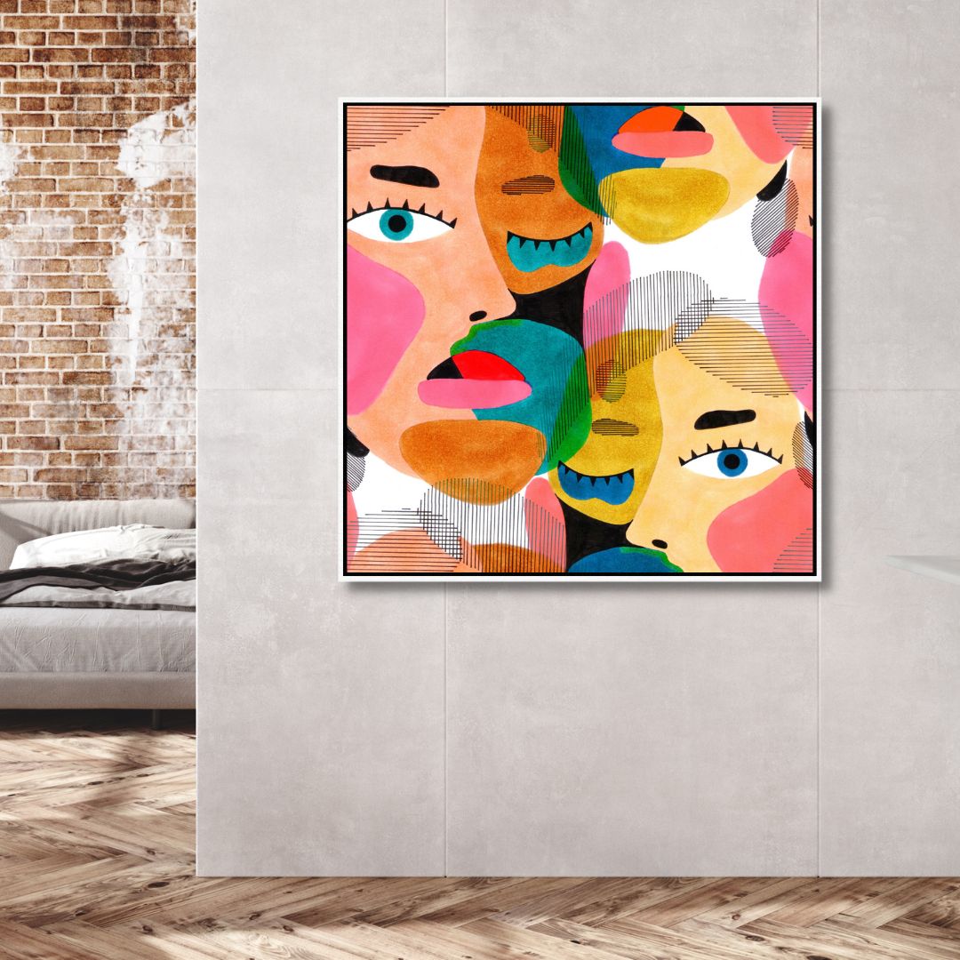 Colorful Abstract Faces Canvas Art | Modern Pop Art Oil Painting for Stylish Decor
