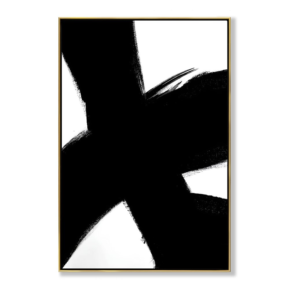 Contemporary Abstract Oil Painting with Bold Black and White Brushstrokes