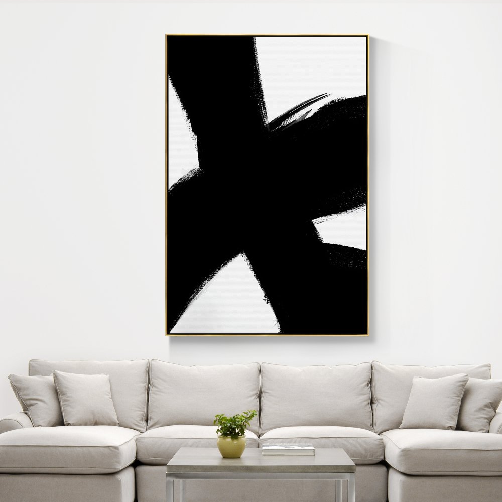 Contemporary Abstract Oil Painting with Bold Black and White Brushstrokes