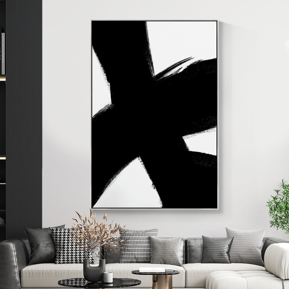 Contemporary Abstract Oil Painting with Bold Black and White Brushstrokes