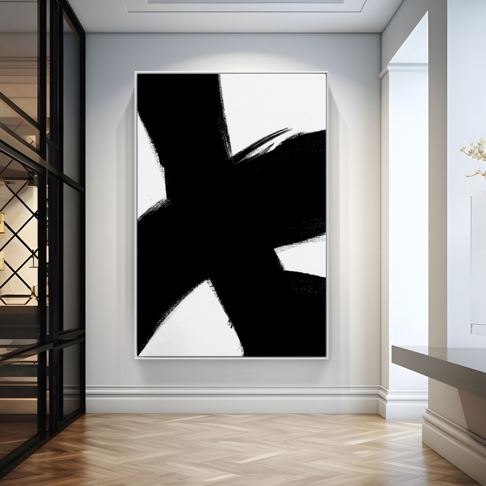 Contemporary Abstract Oil Painting with Bold Black and White Brushstrokes