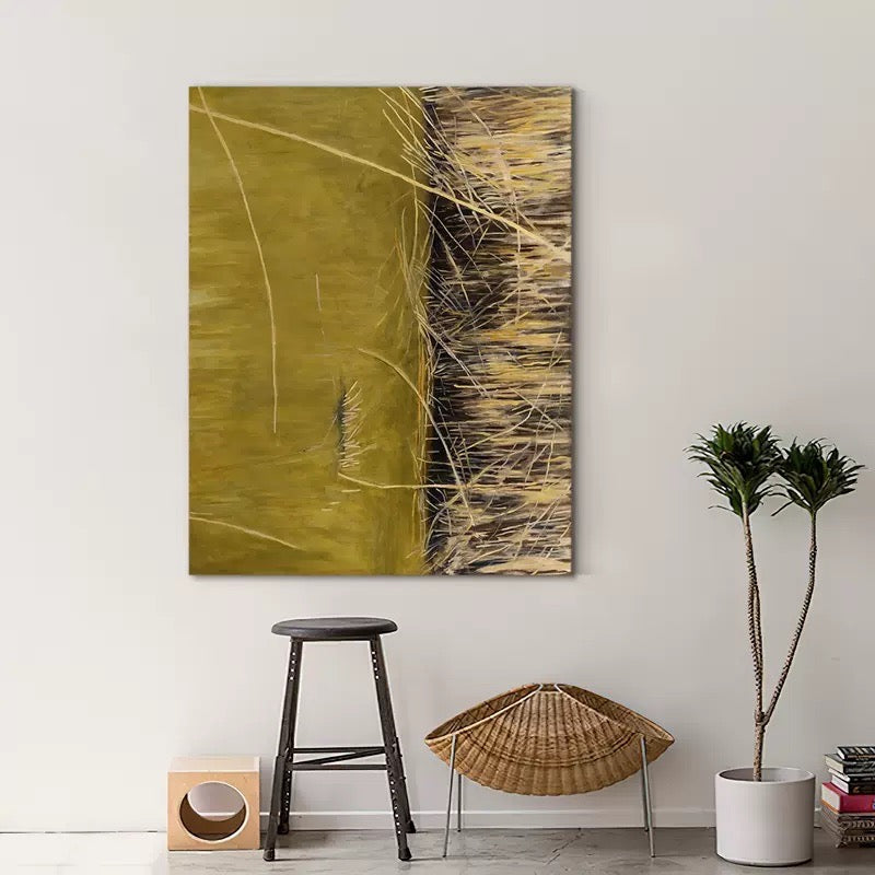 Grass Meadow Wheat Farm Peaceful Oil Painting