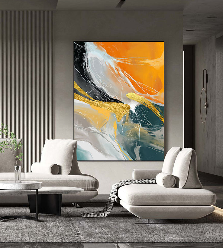 Gold Marble Accent Natural Waves Multicolor Oil Painting