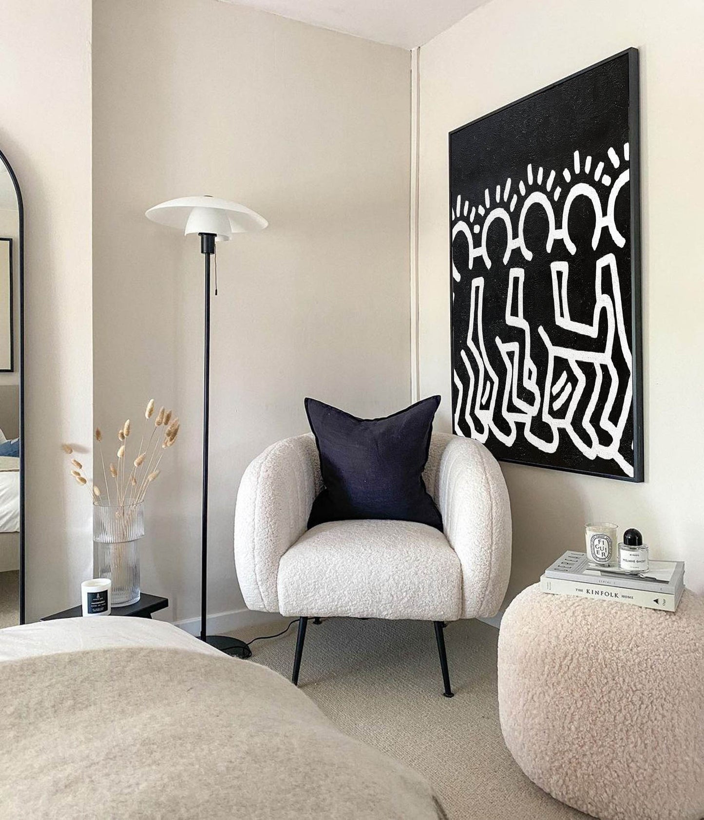 Bold Black and White Abstract Figures Oil Painting Inspired by Urban Art