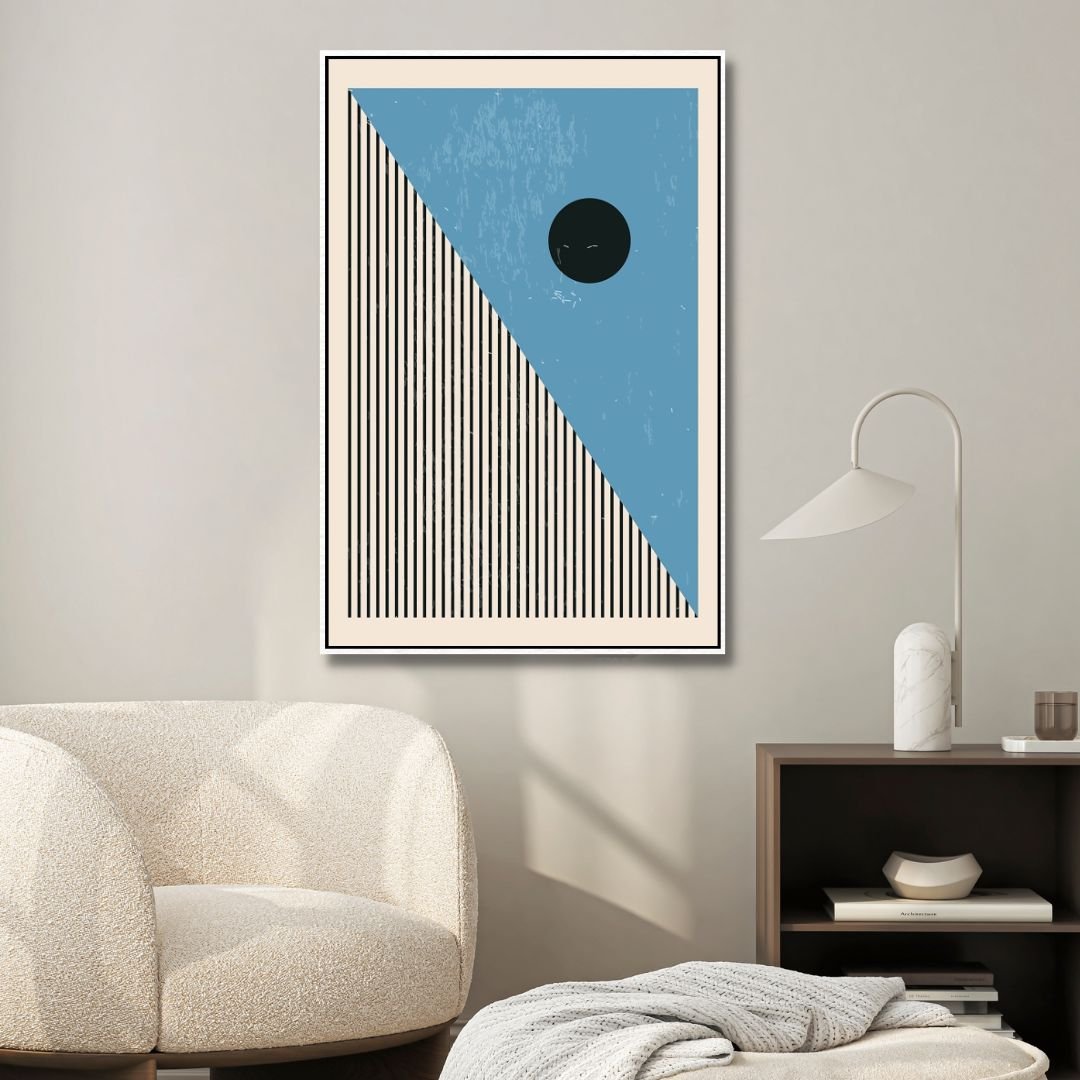 Vibrant 90s Retro Oil Painting in Yellow, Orange, and Blue Geometric Style