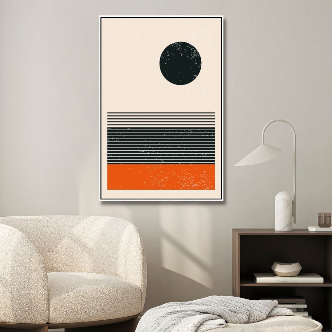 Vibrant 90s Retro Oil Painting in Yellow, Orange, and Blue Geometric Style