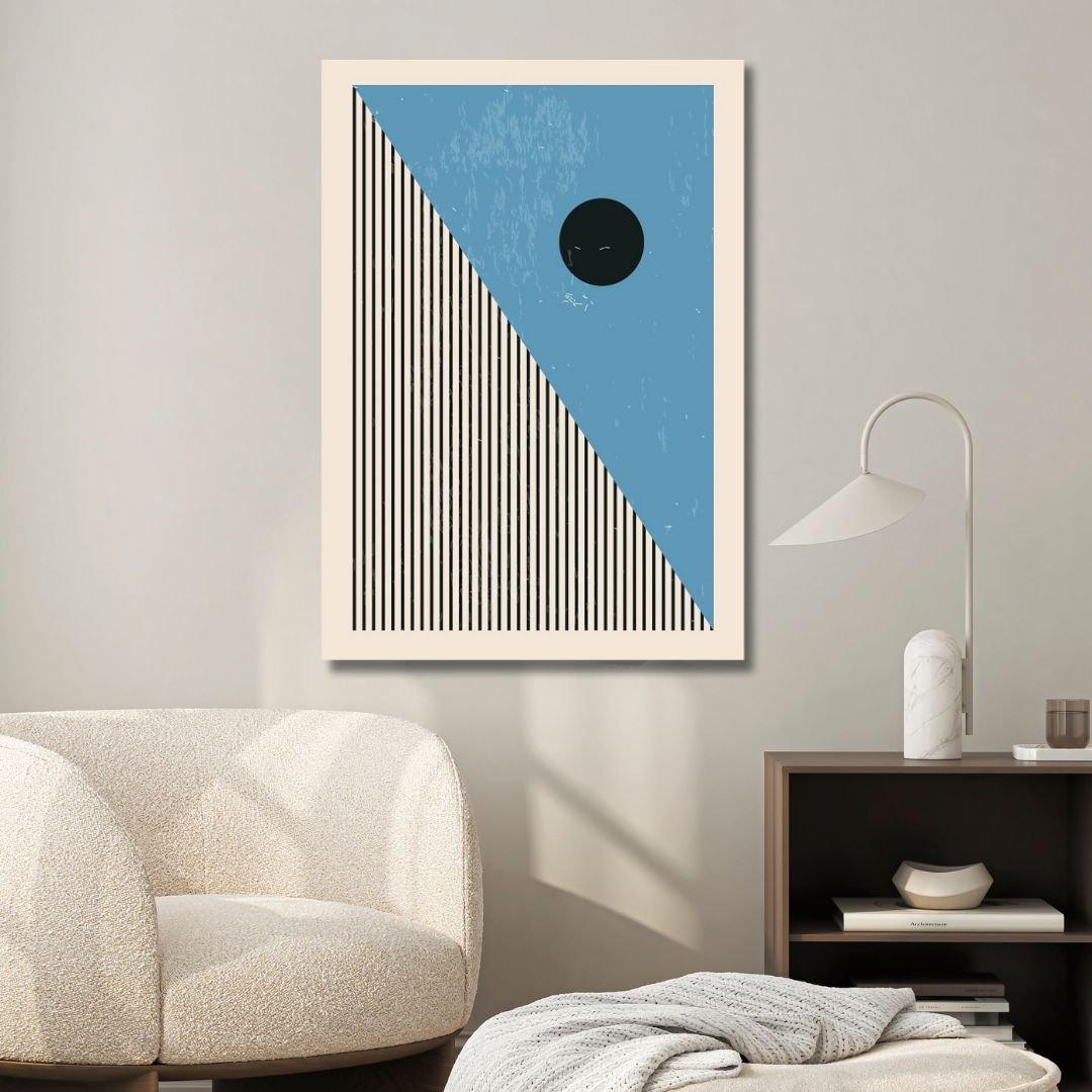 Vibrant 90s Retro Oil Painting in Yellow, Orange, and Blue Geometric Style