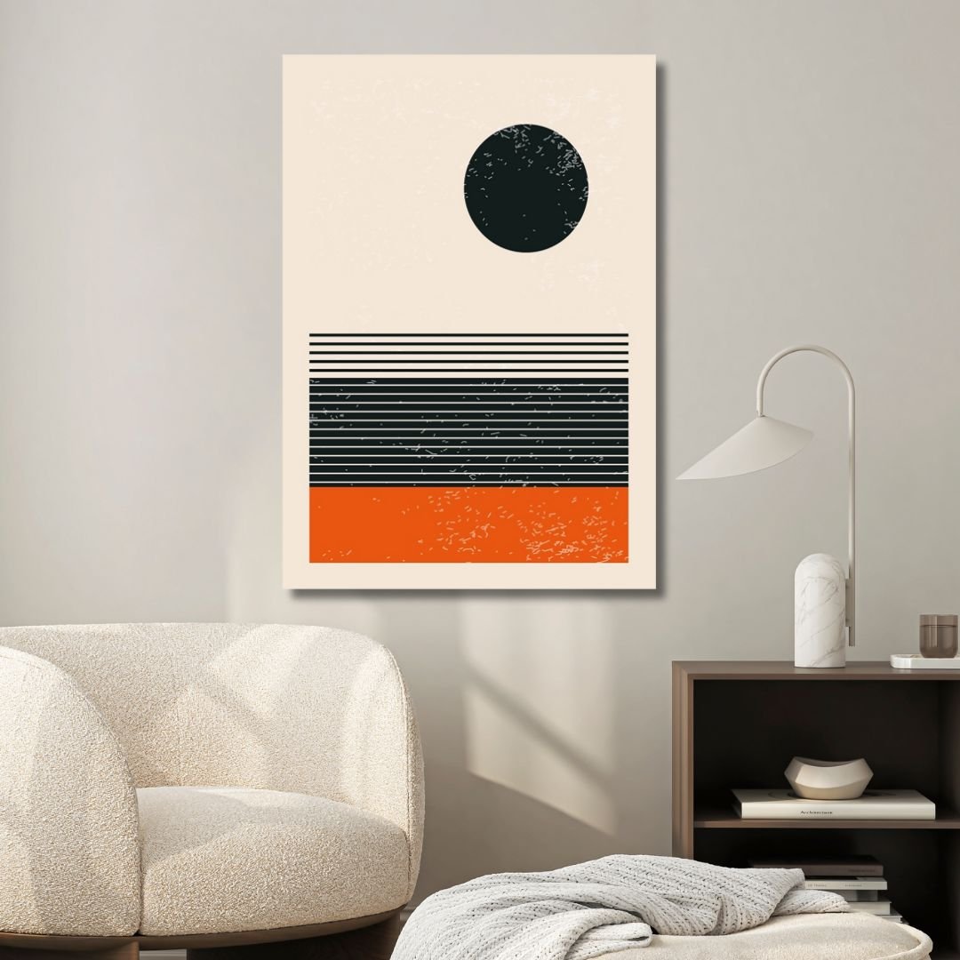 Vibrant 90s Retro Oil Painting in Yellow, Orange, and Blue Geometric Style