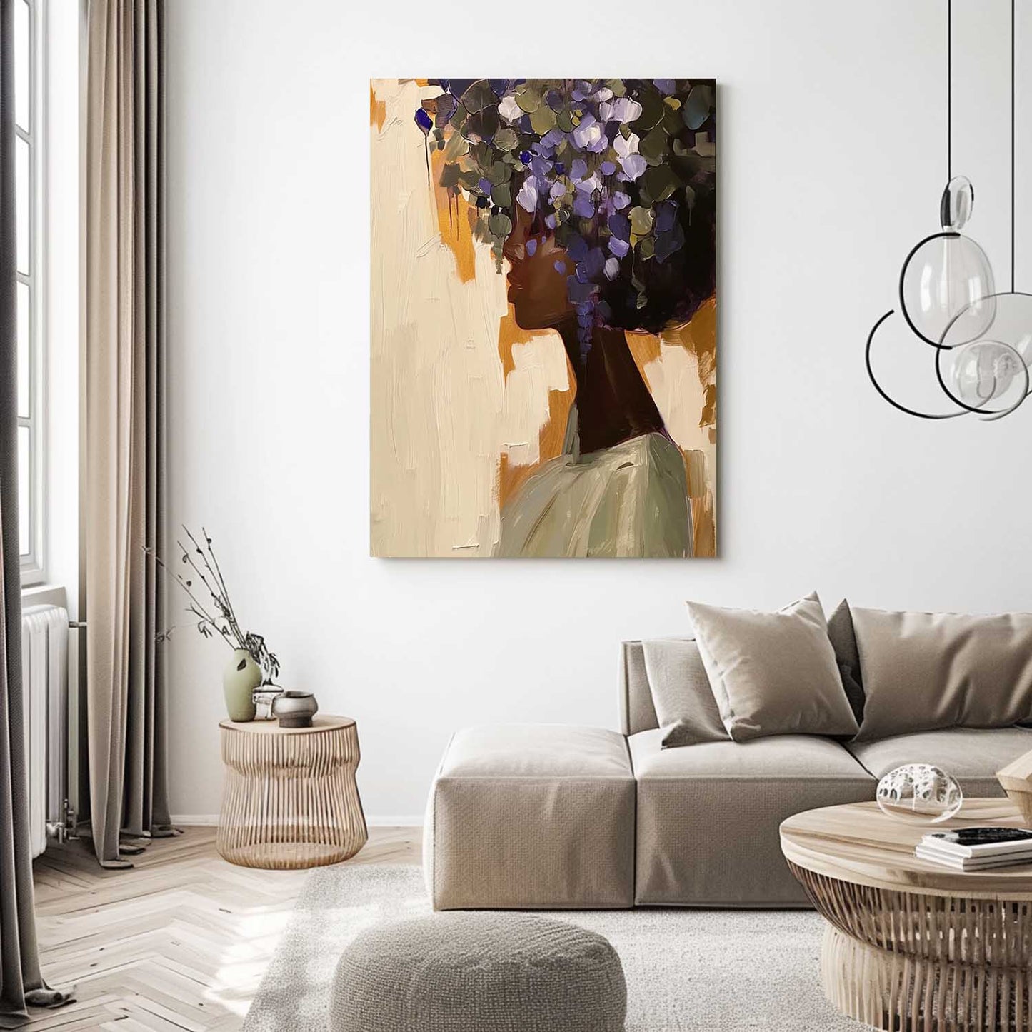 Elegant Floral Portrait Oil Painting for Home Decor and Art Lovers