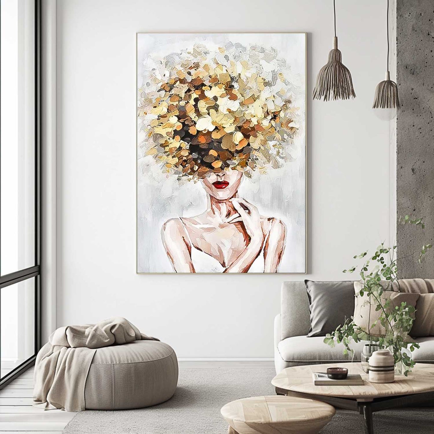 Abstract Woman with Floral Hat Oil Painting for Stylish Home Decor