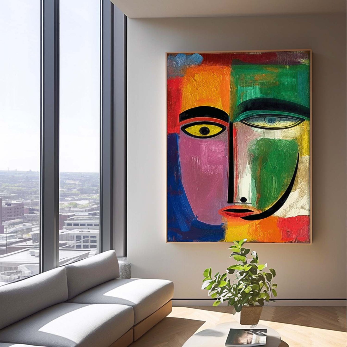 Abstract Colorful Face Oil Painting for Modern Home Décor