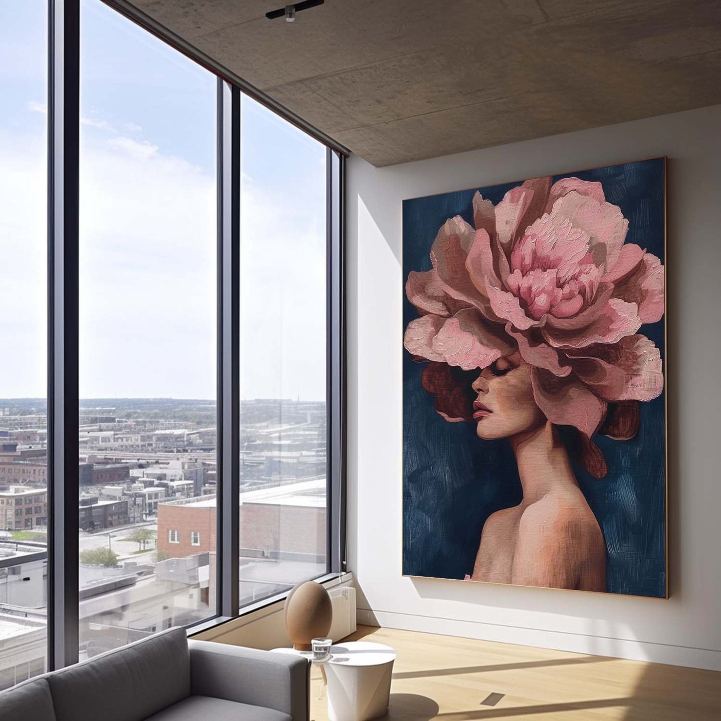 Elegant Floral Woman Portrait in Oil - Modern Canvas Art for Home Décor