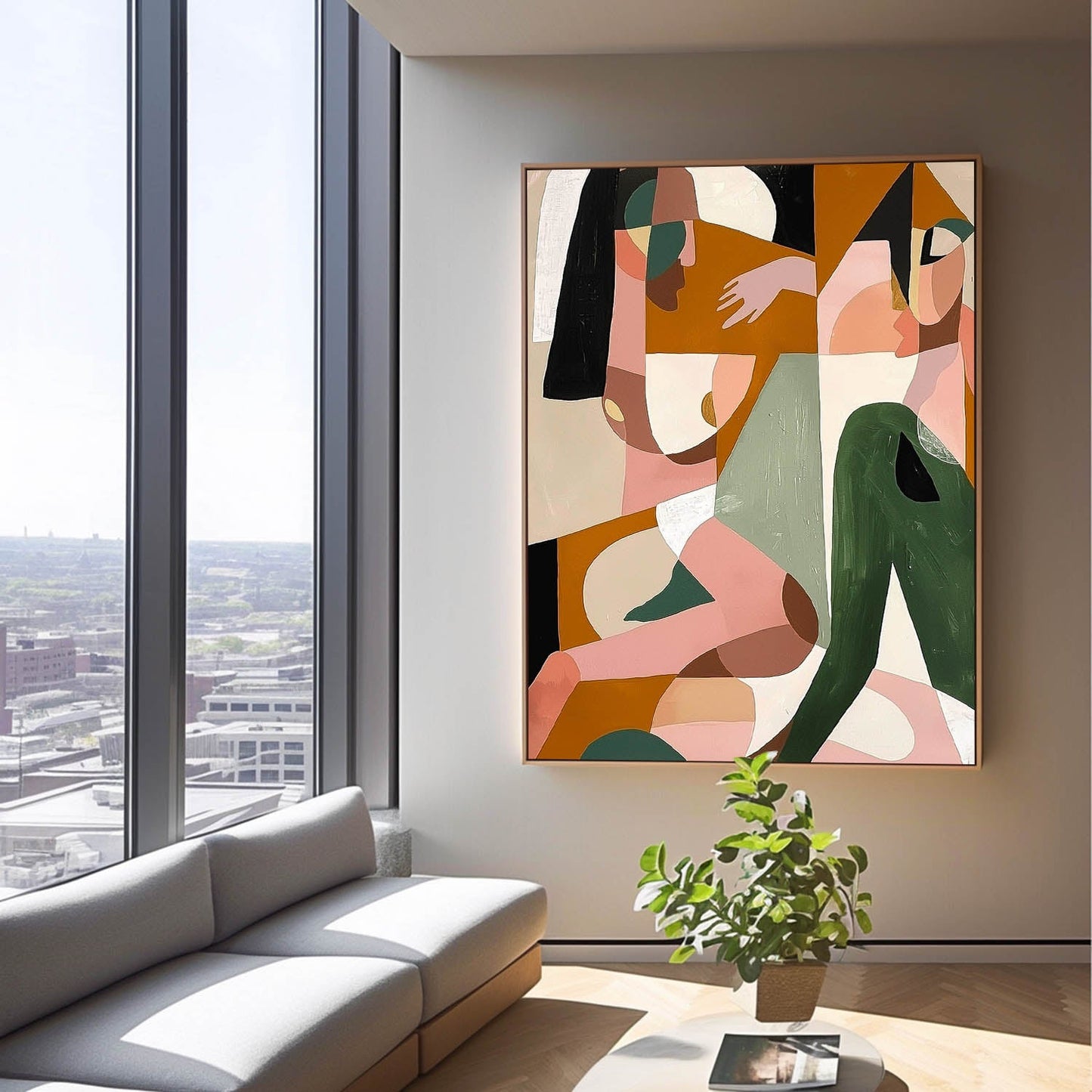 Colorful Abstract Oil Painting of Human Forms on Canvas
