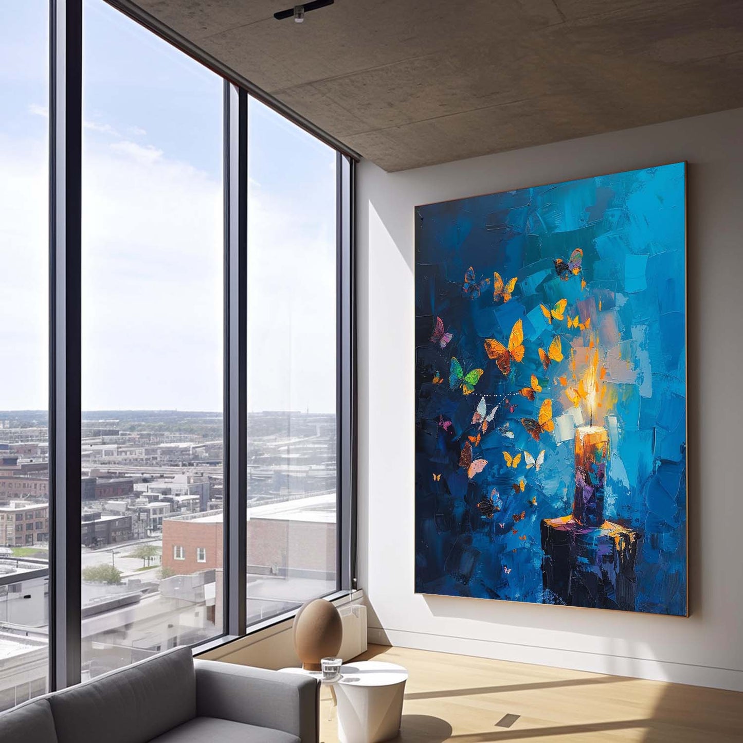 Colorful Butterflies and Candlelight Abstract Oil Painting