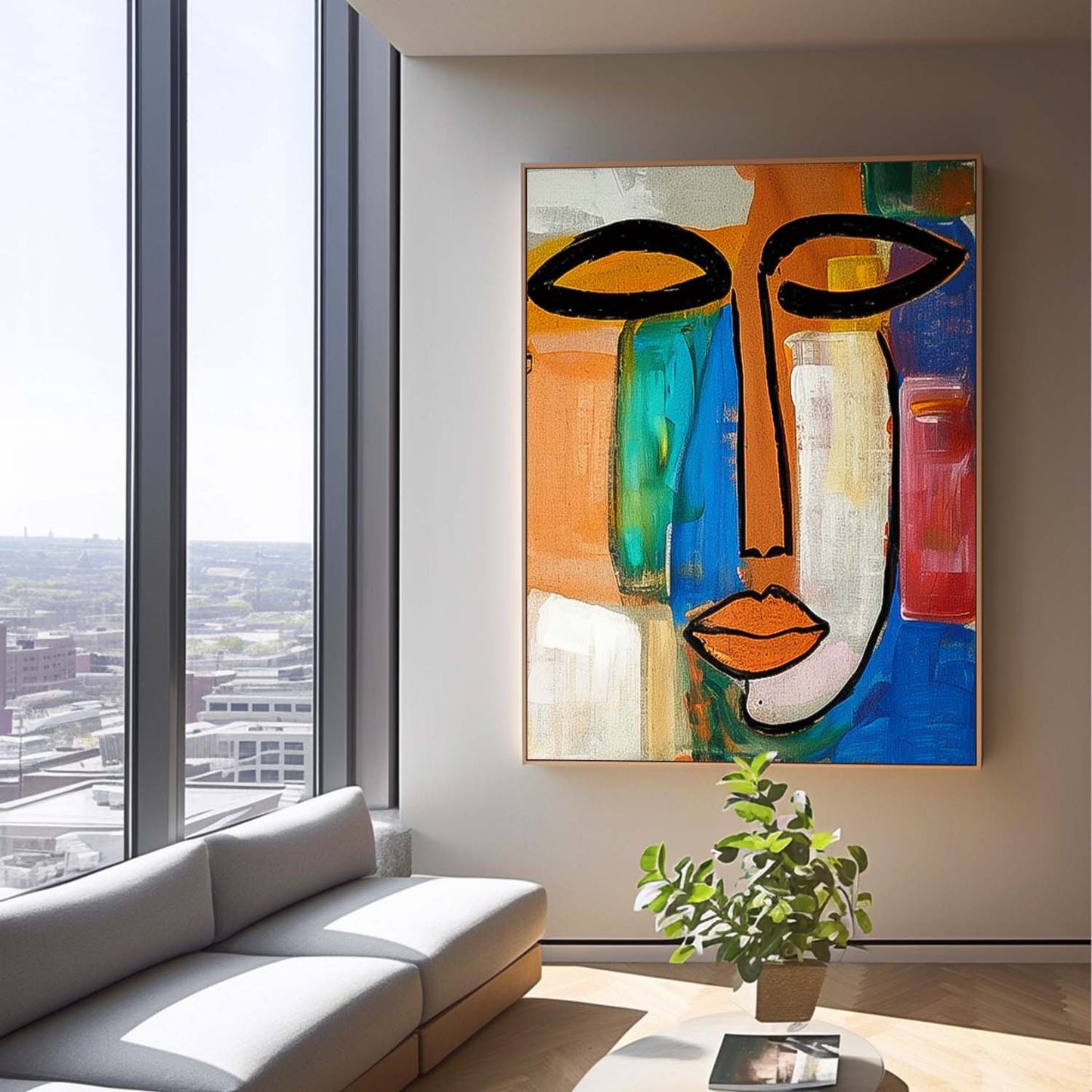Abstract Contemporary Face Oil Painting for Modern Home Decor