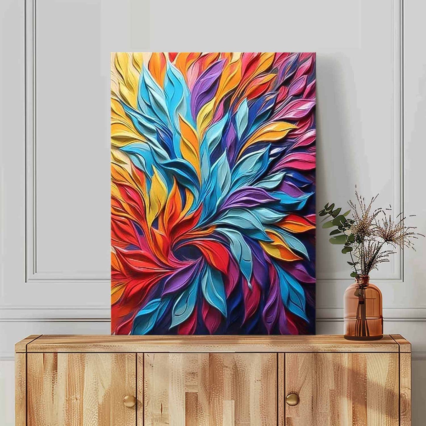 Colorful Abstract Floral Oil Painting for Home Decor and Art Lovers