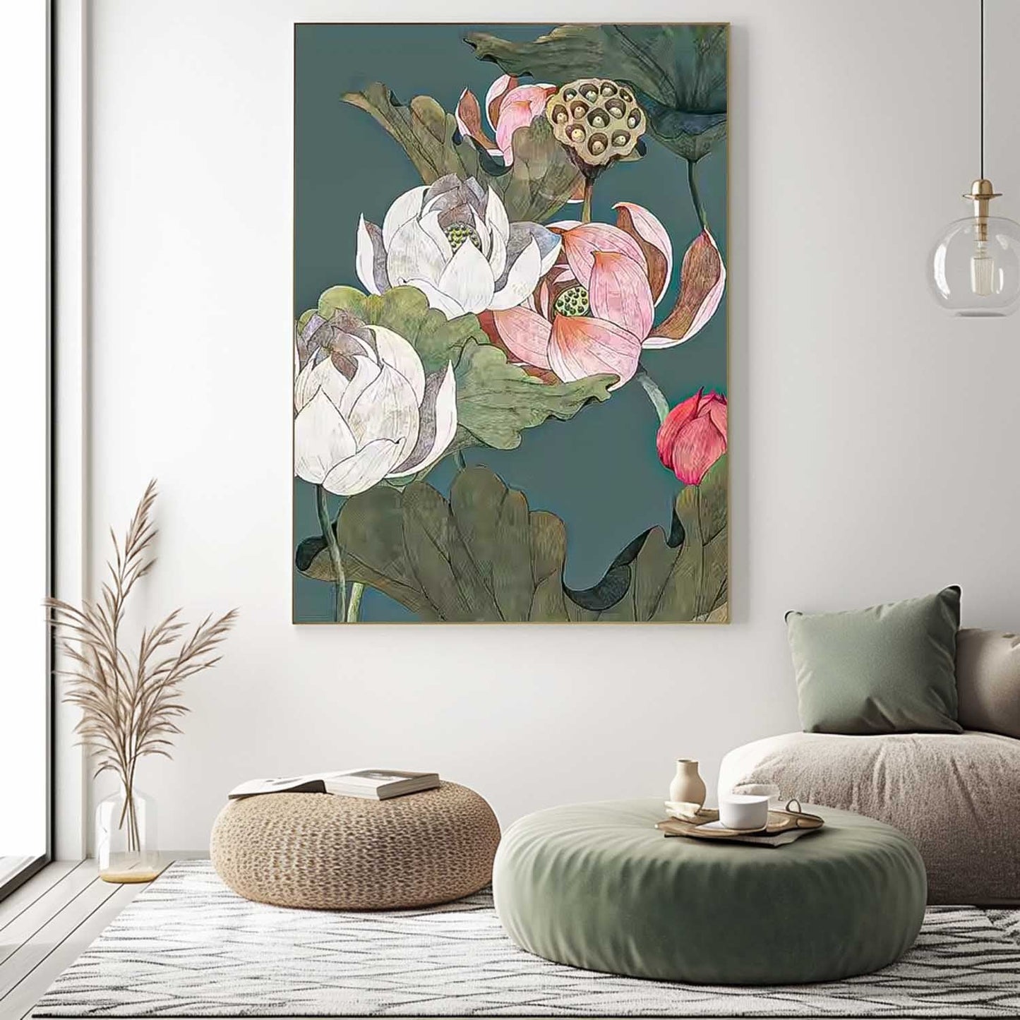 Elegant Lotus Flower Oil Painting on Canvas for Home Decor