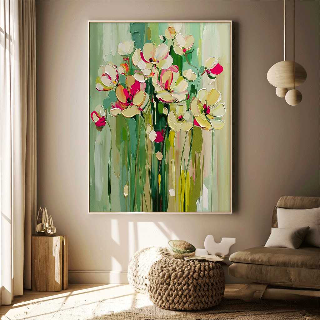 Vibrant Floral Oil Painting for Modern Home Decor and Art Lovers