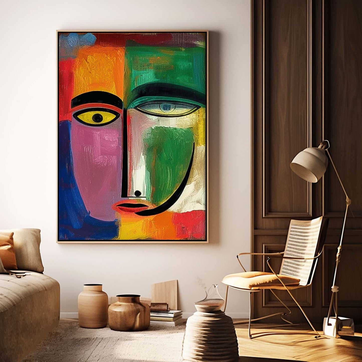 Abstract Colorful Face Oil Painting for Modern Home Décor