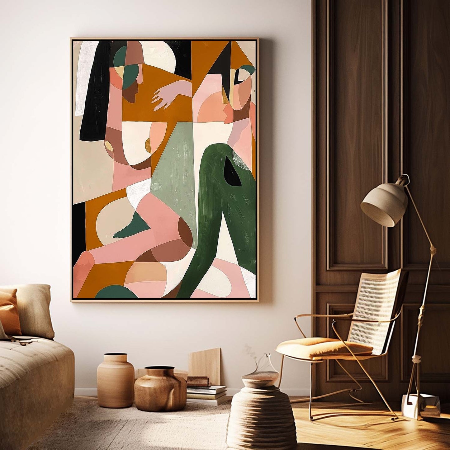 Colorful Abstract Oil Painting of Human Forms on Canvas