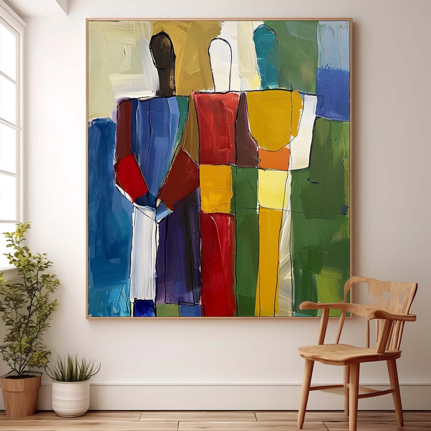 Abstracte Figuralen – Kleurrijk Mensen Thema Canvas Schilderij voor Kantoor en Woonkamer