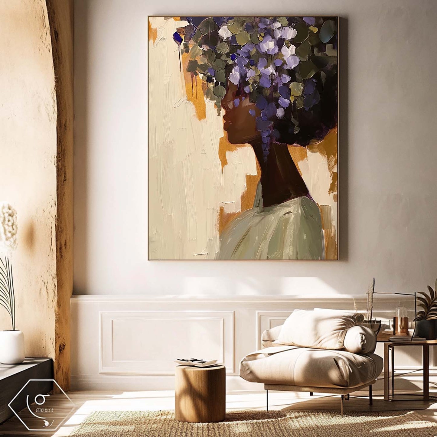 Elegant Floral Portrait Oil Painting for Home Decor and Art Lovers