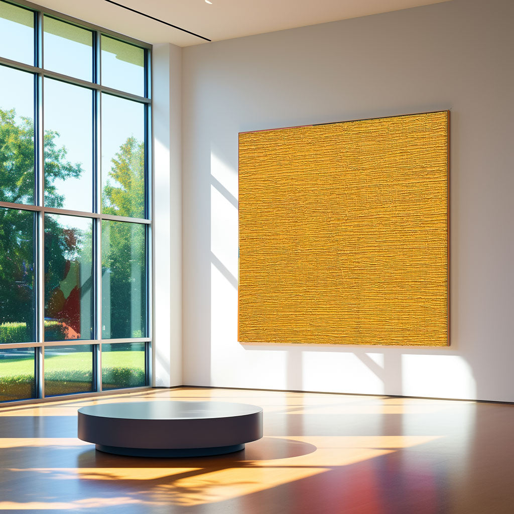 Vibrant Textured Yellow Oil Painting for Modern Minimalist Decor