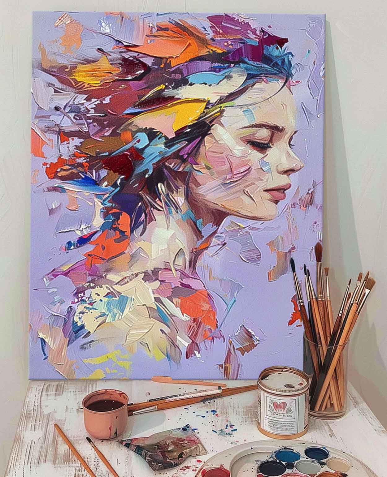 Colorful Abstract Woman Portrait Oil Painting for Modern Home Decor
