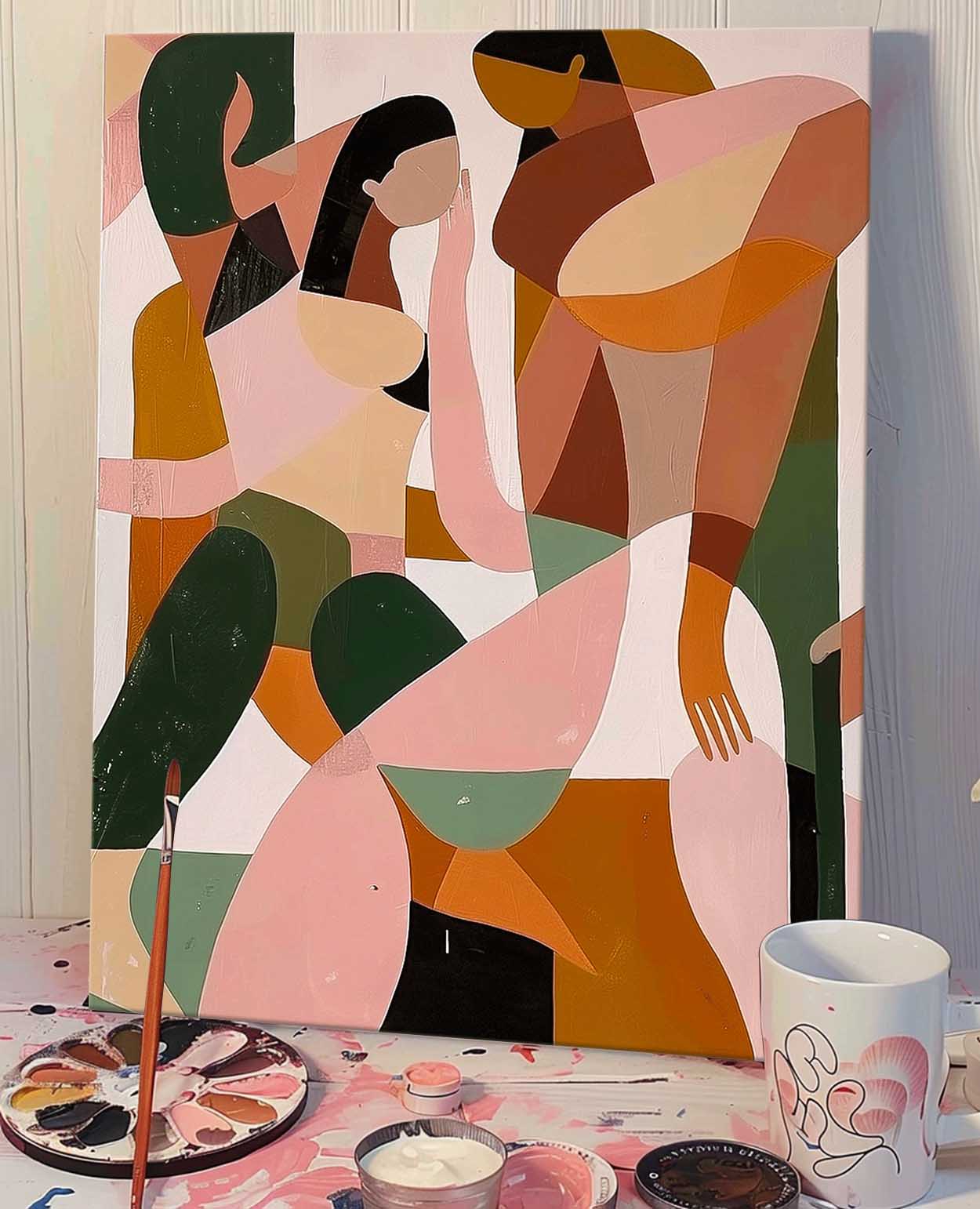 Colorful Abstract Oil Painting of Figures for Modern Home Decor