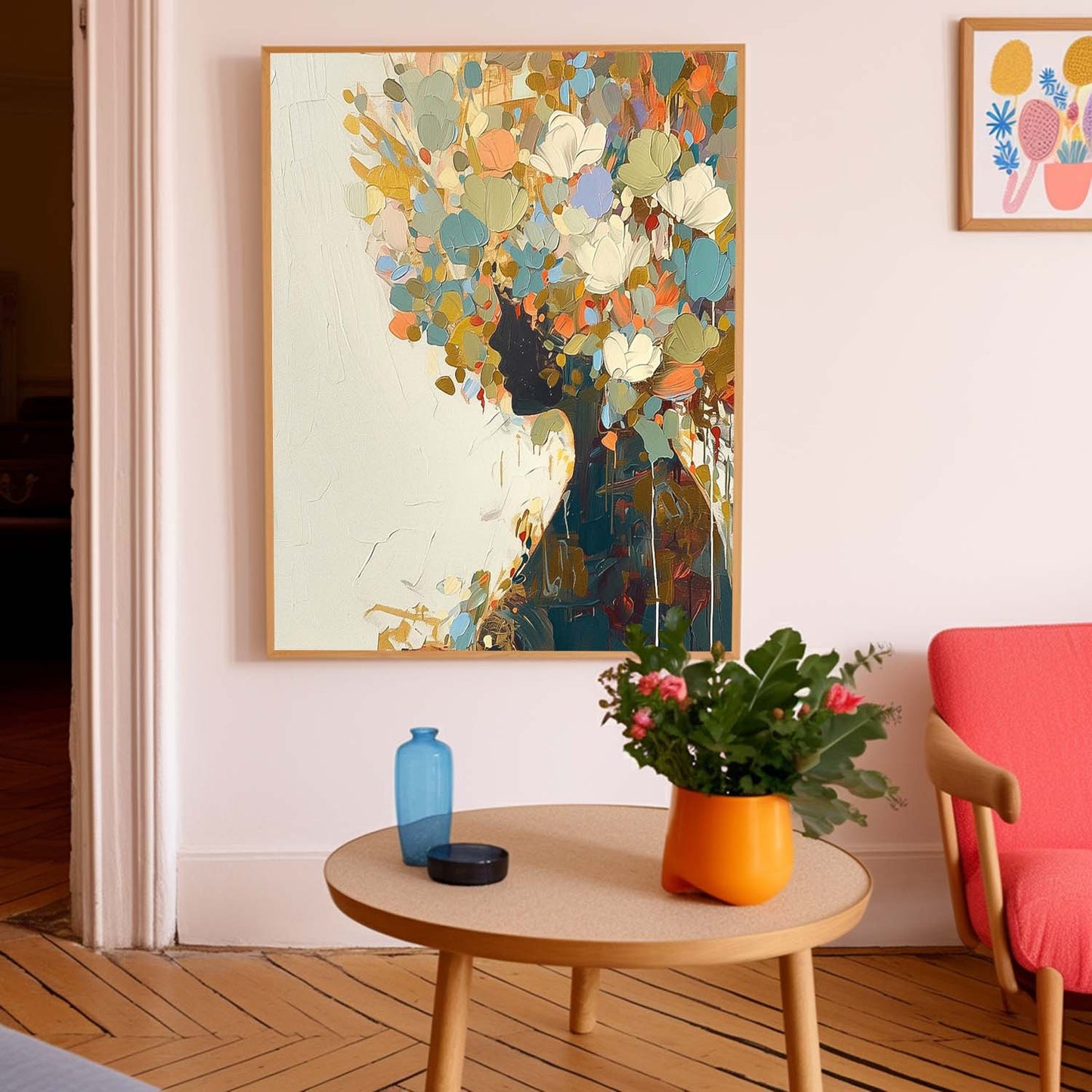 Floral Silhouette Oil Painting for Home Decor and Elegant Wall Art