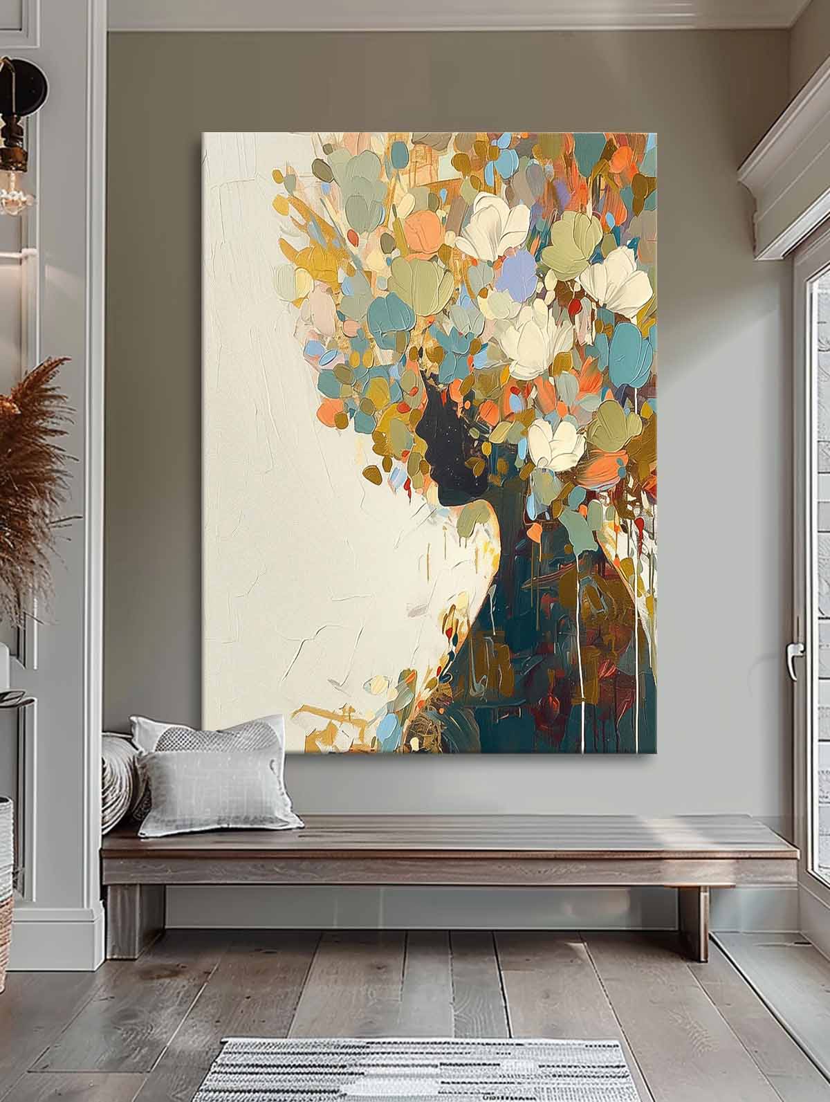 Floral Silhouette Oil Painting for Home Decor and Elegant Wall Art