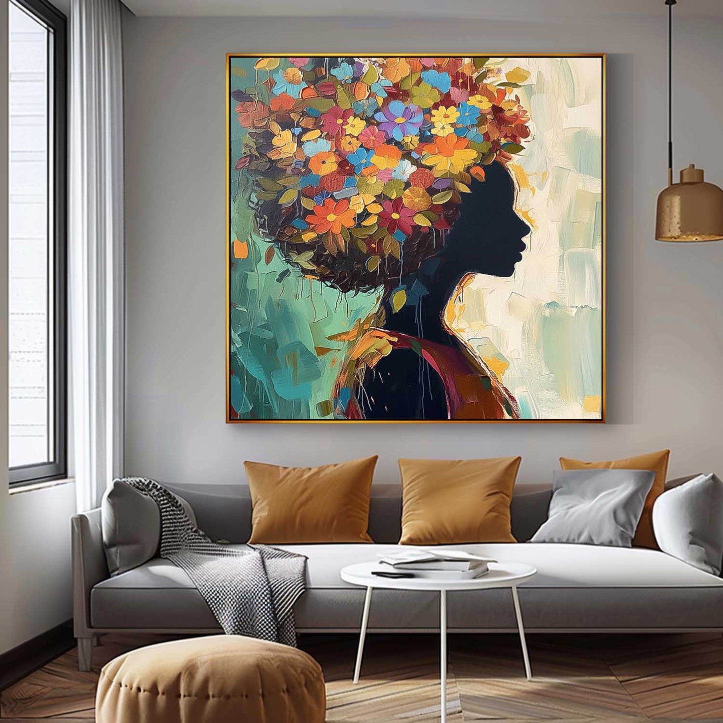Colorful Floral Silhouette Oil Painting | Vibrant Canvas Wall Art for Home Decor